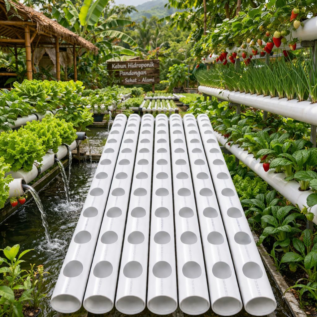 Paralon Hidroponik 2,5 Inch 5 Lubang 10 Lubang Panjang 50cm 1 Meter Pipa Tanam Sayur Sistem NFT PVC 