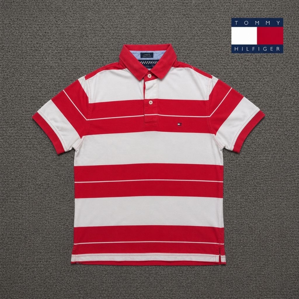 Kaos Polo Sport Golf Tommy Hilfiger motif salur Preloved Tommy Jeans