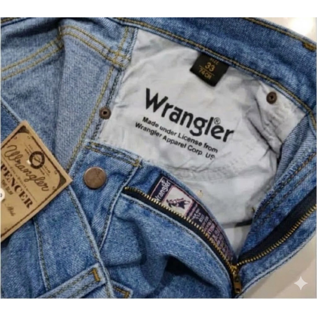 RADIShoop Celana jeans pria standar Reguler (non-strech) WRANGLE'R PRIA Denim Panjang Hitam Distro D