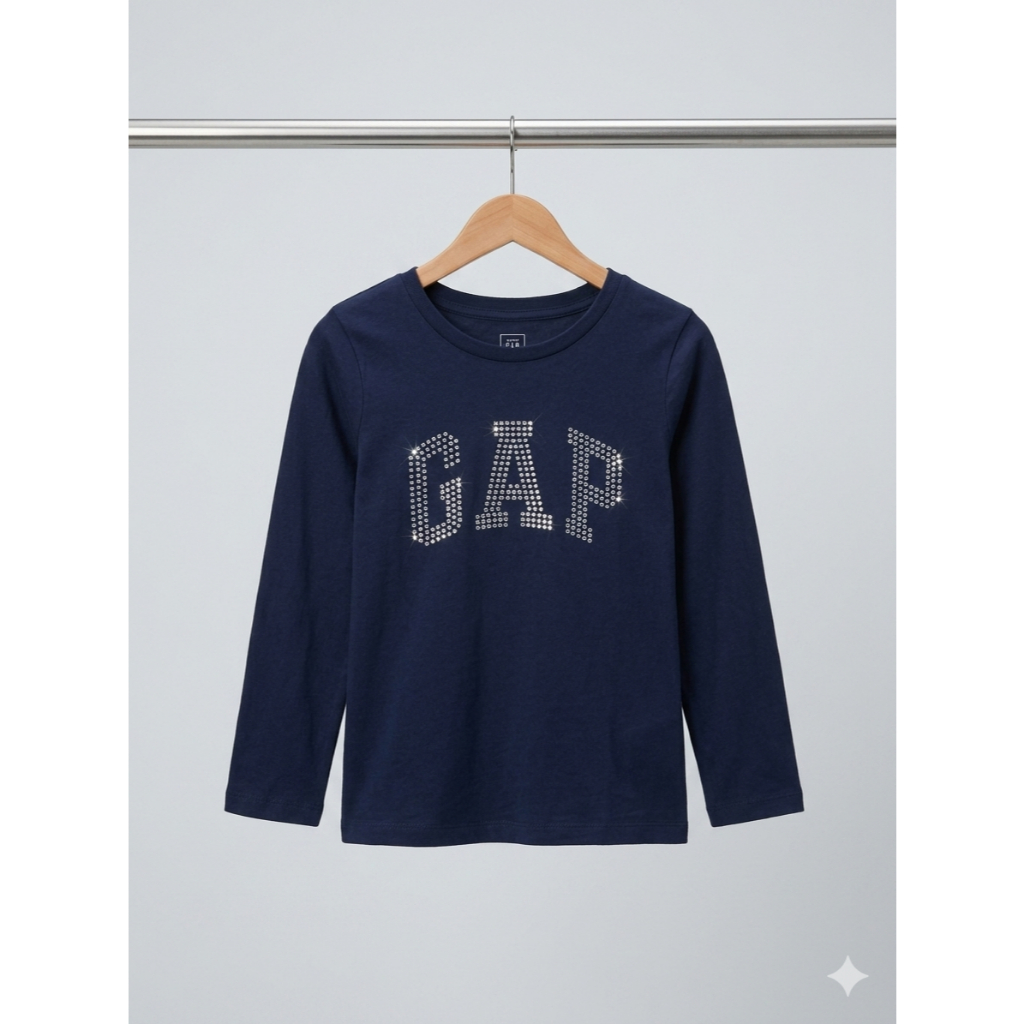Kaos Anak Lengan Panjang Perempuan 3 Tahun, Navy Blue Motif Logo, BabyGAP, Sisa Ekspor Original