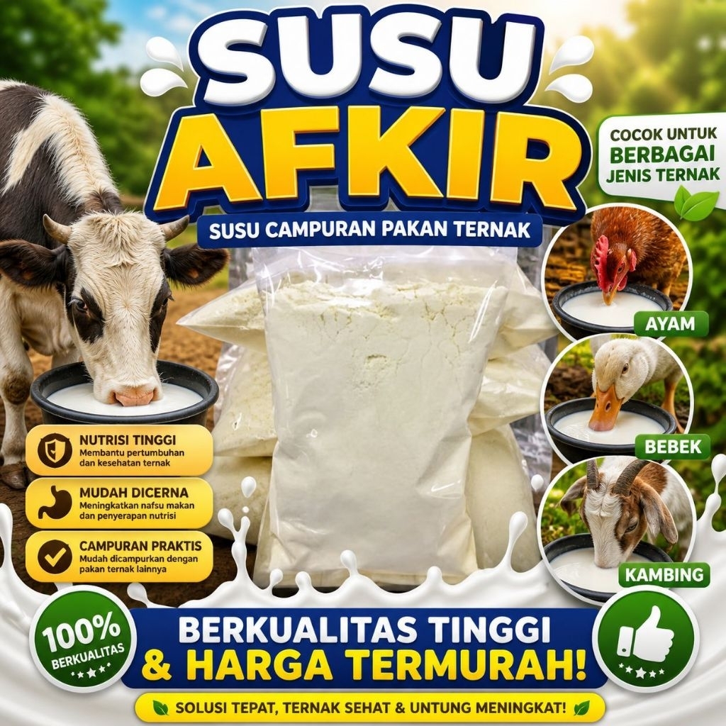 SUSU AFKIR 100 GR - Susu Hewan Ternak Penggemuk Penambah Nafsu Makan Campuran Pakan Makanan Ternak A
