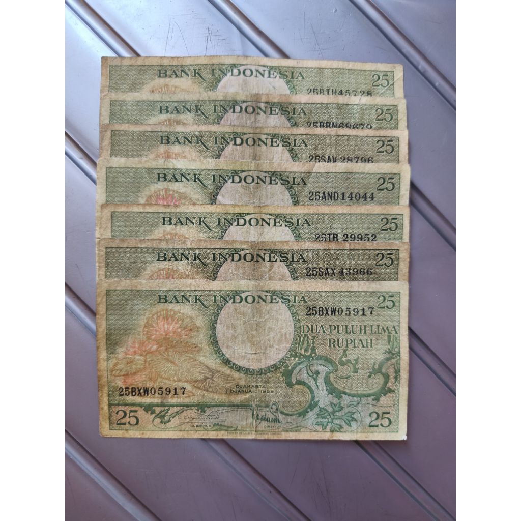 uang kuno kertas 25 rupiah thn 1959 bekas beredar sesui foto original