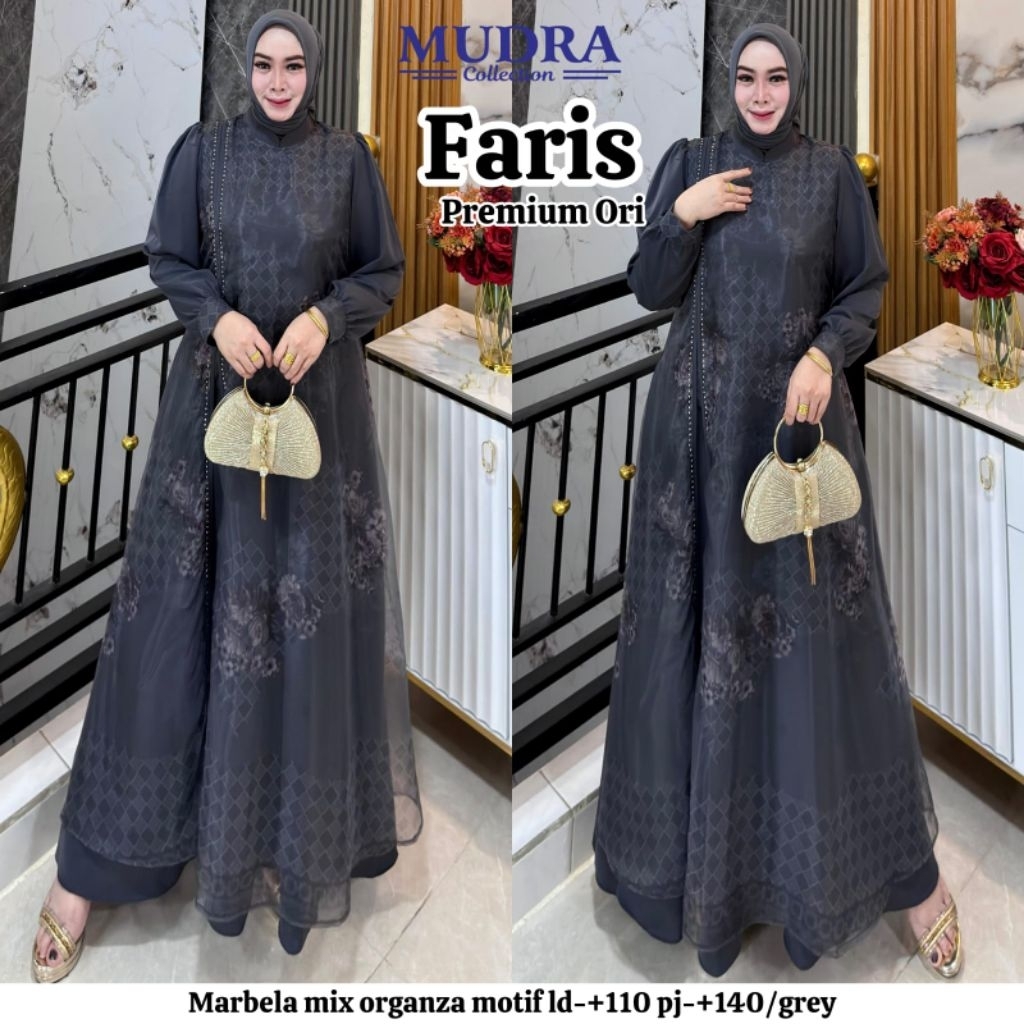Faris Dress by Mudra - dress marbela mix organza motif - gamis wanita model terbaru kekinian - dress