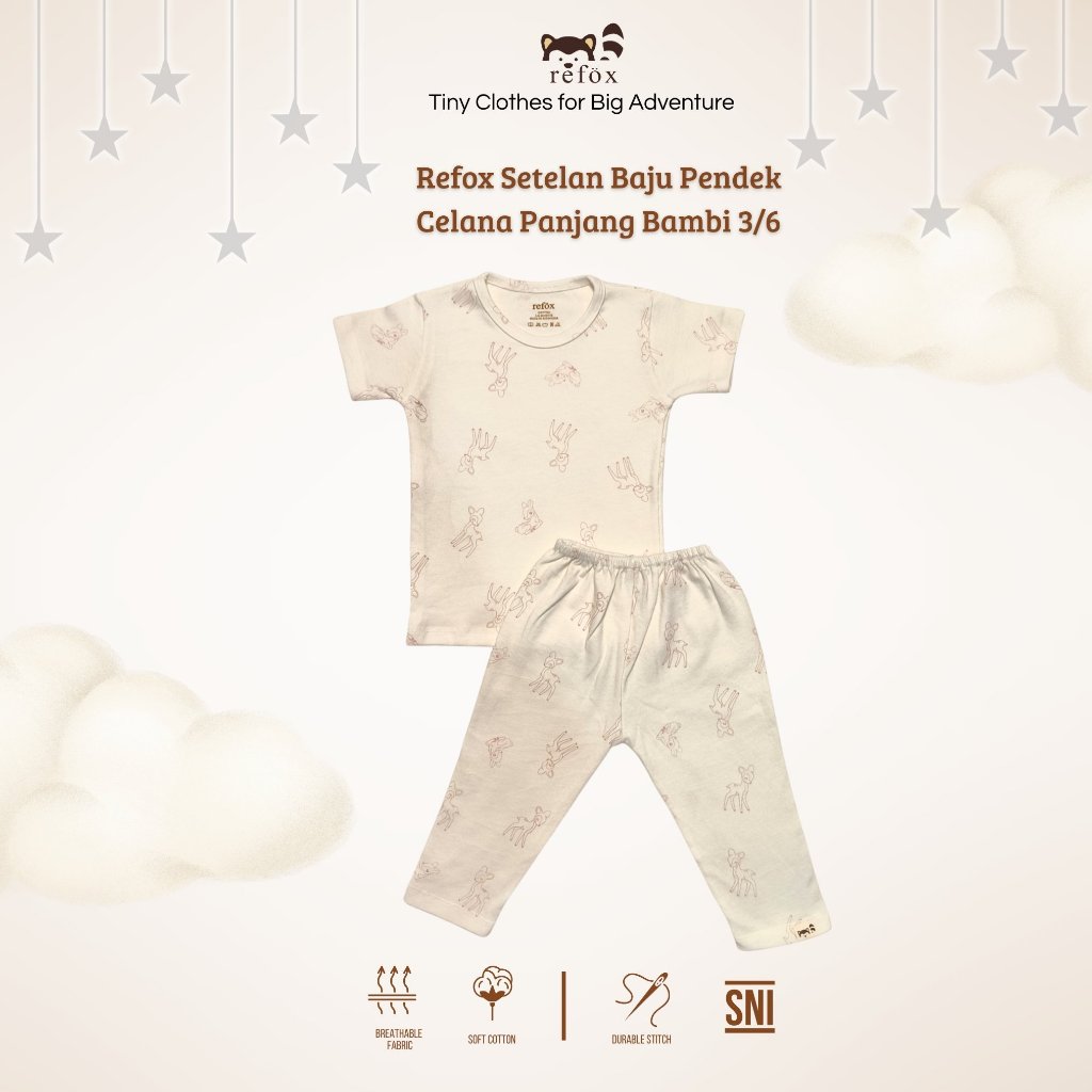 Refox - Setelan Baju Pendek Celana Panjang Bambi 3 - 6 Bulan
