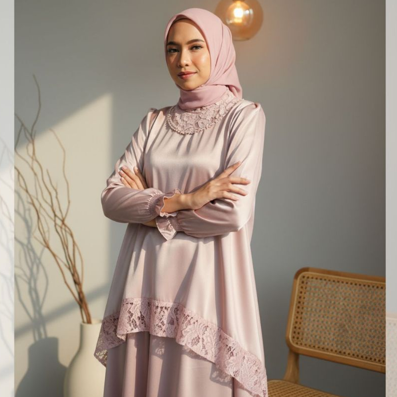 AYYANAMEENA LEILANY (SET TUNIK, ROK) TANPA KERUDUNG WARNA FUSCHIA PINK