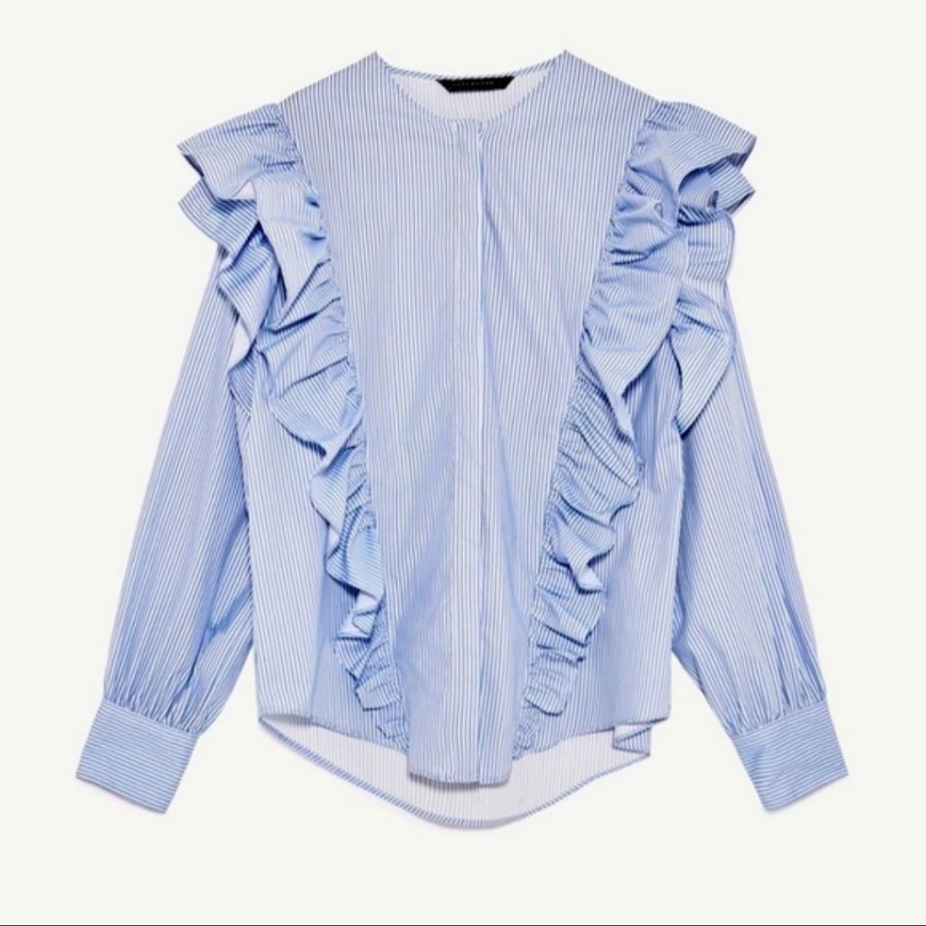 Zara Cotton Ruffle Stripe Shirt