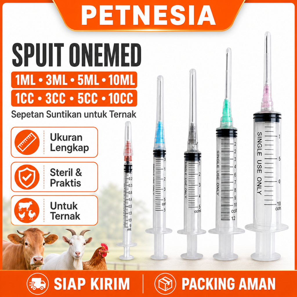 SPUIT ONEMED 1ml 3ml 5ml 10ml 1cc 3cc 5cc 10cc -  Sepetan Suntikan untuk Ternak