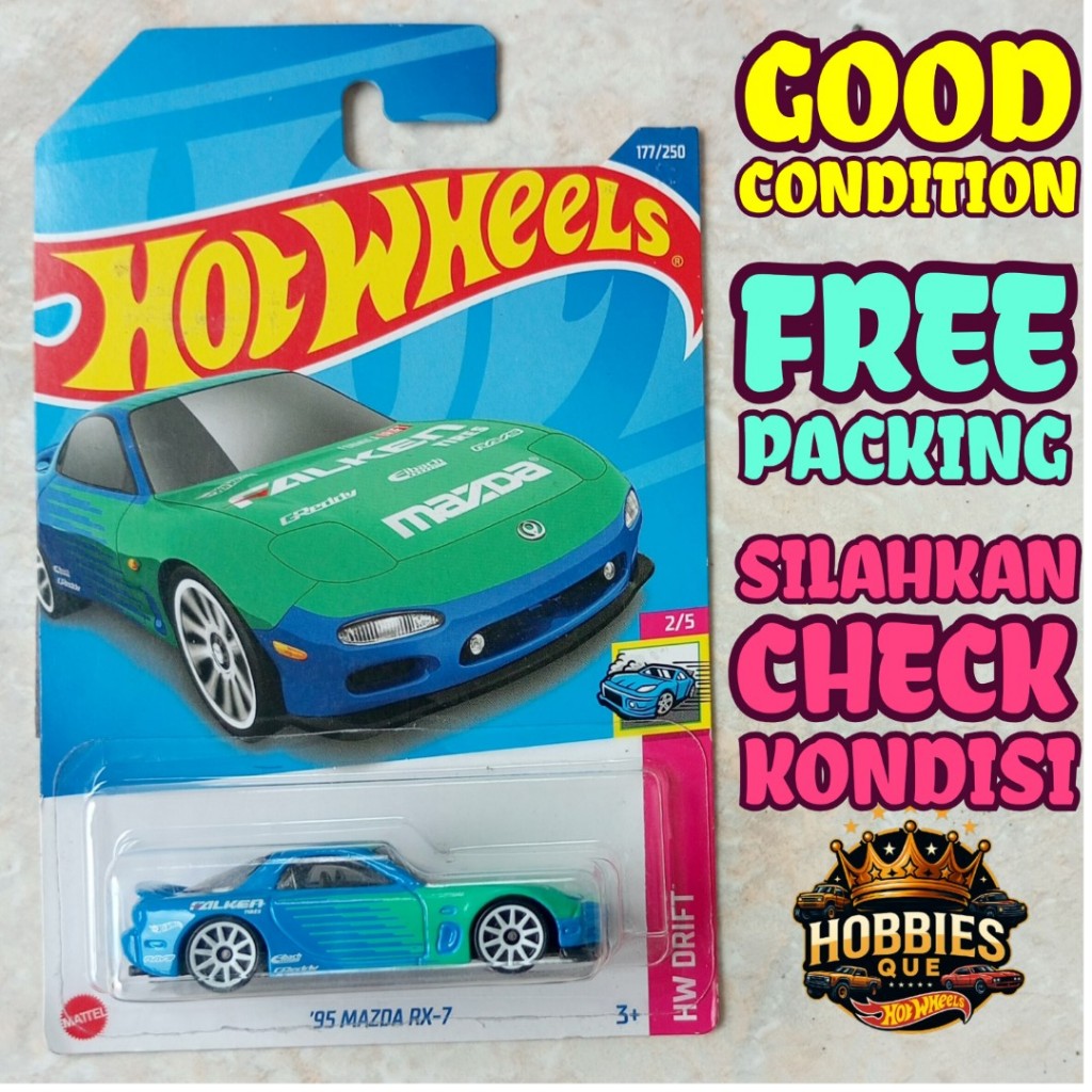 Hot Wheels '95 Mazda RX-7 tampo Falken Biru Langit Hijau Original (2022) HW Drift