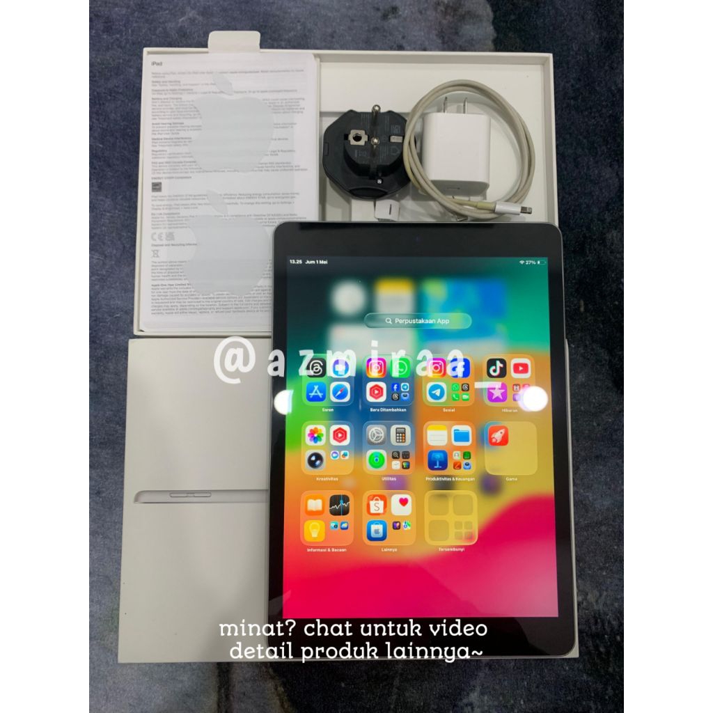 IPAD 9 BEKAS WARNA SILVER 64GB WIFI ONLY IBOX HFF7T - PEMAKAIAN PRIBADI DUS BOX DAN CHARGER ORI LENG