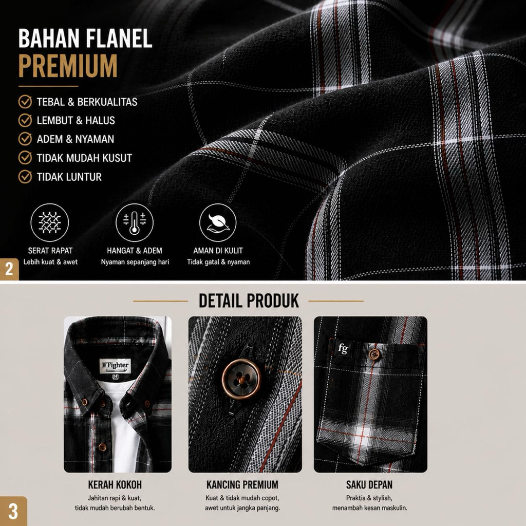 TERBARU KEMEJA FLANEL VETERANO COKLAT PUTIH OVERSIZE JUMBO BAHAN LEMBUT & TEBAL