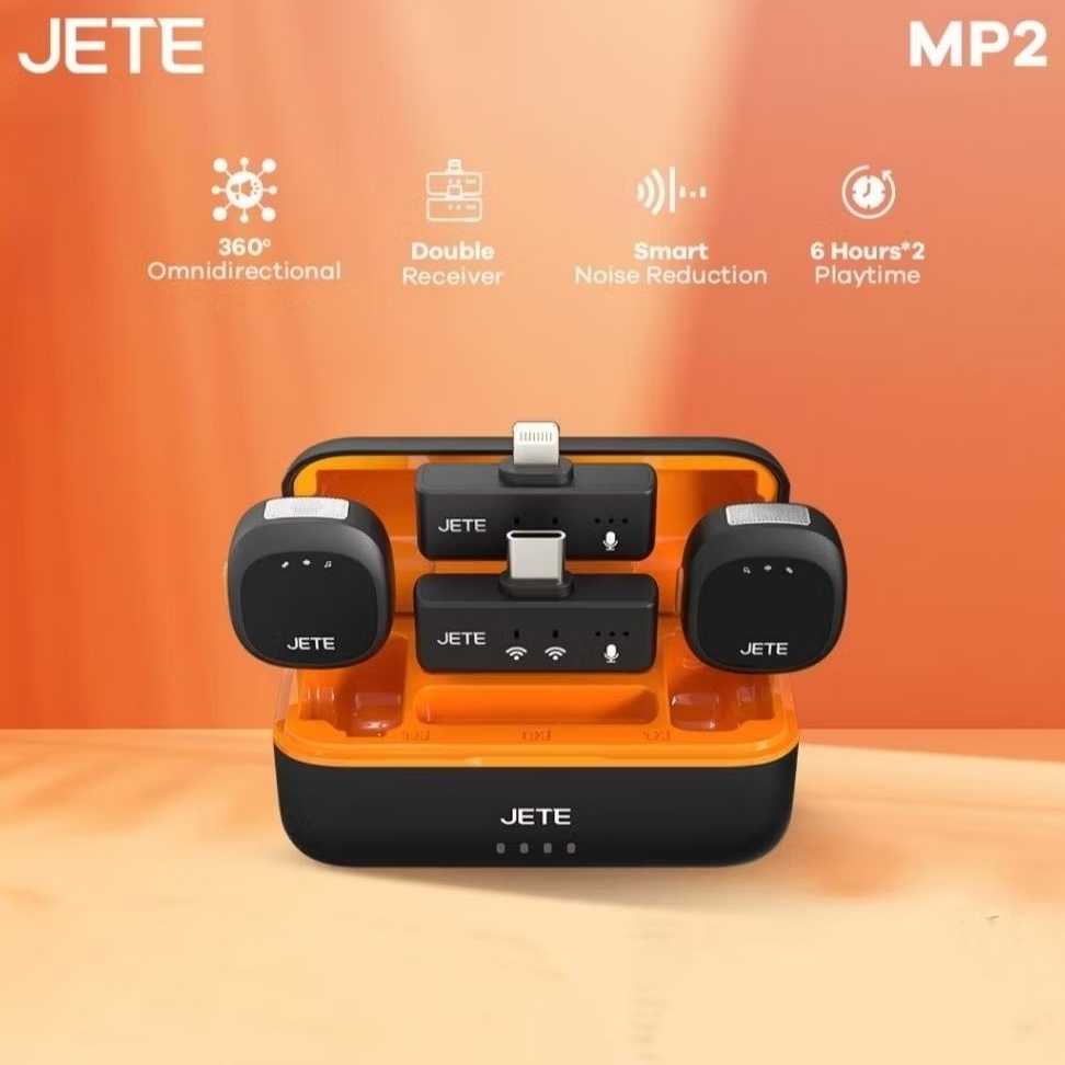 JETE MP2 Microphone Wireless Magnetic Mic Clip On Double Receiver