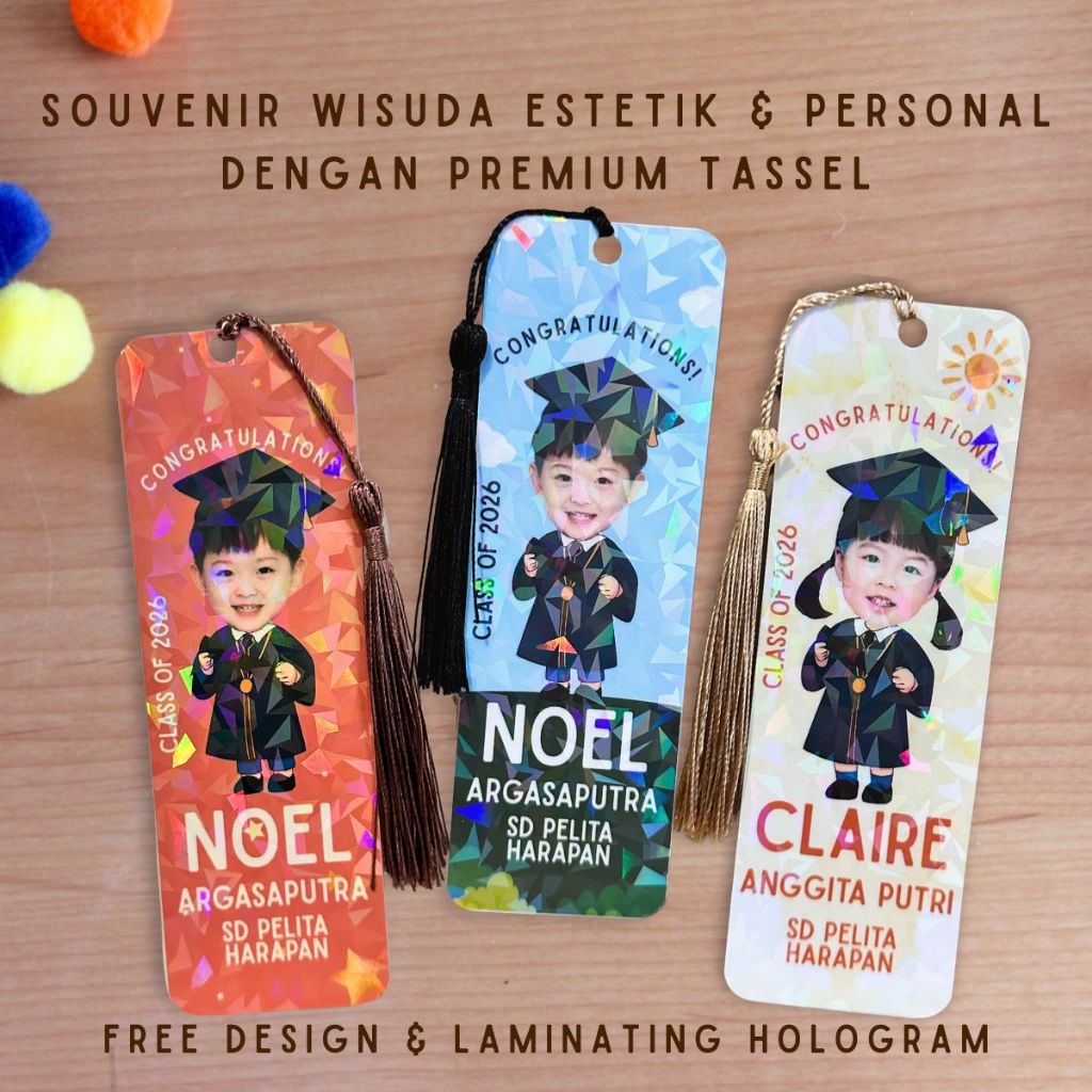 Souvenir Wisuda Anak Bookmark Custom  Free Edit Gratis + Tassel | Hadiah Kelulusan TK SD