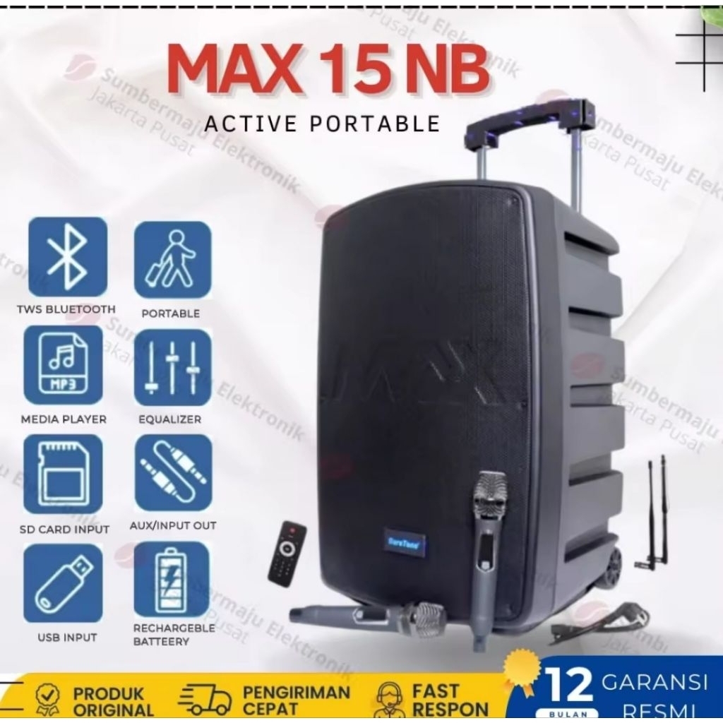 SPEAKER PORTABLE AKTIF BARETONE 15INCH 800W MAX 15NB