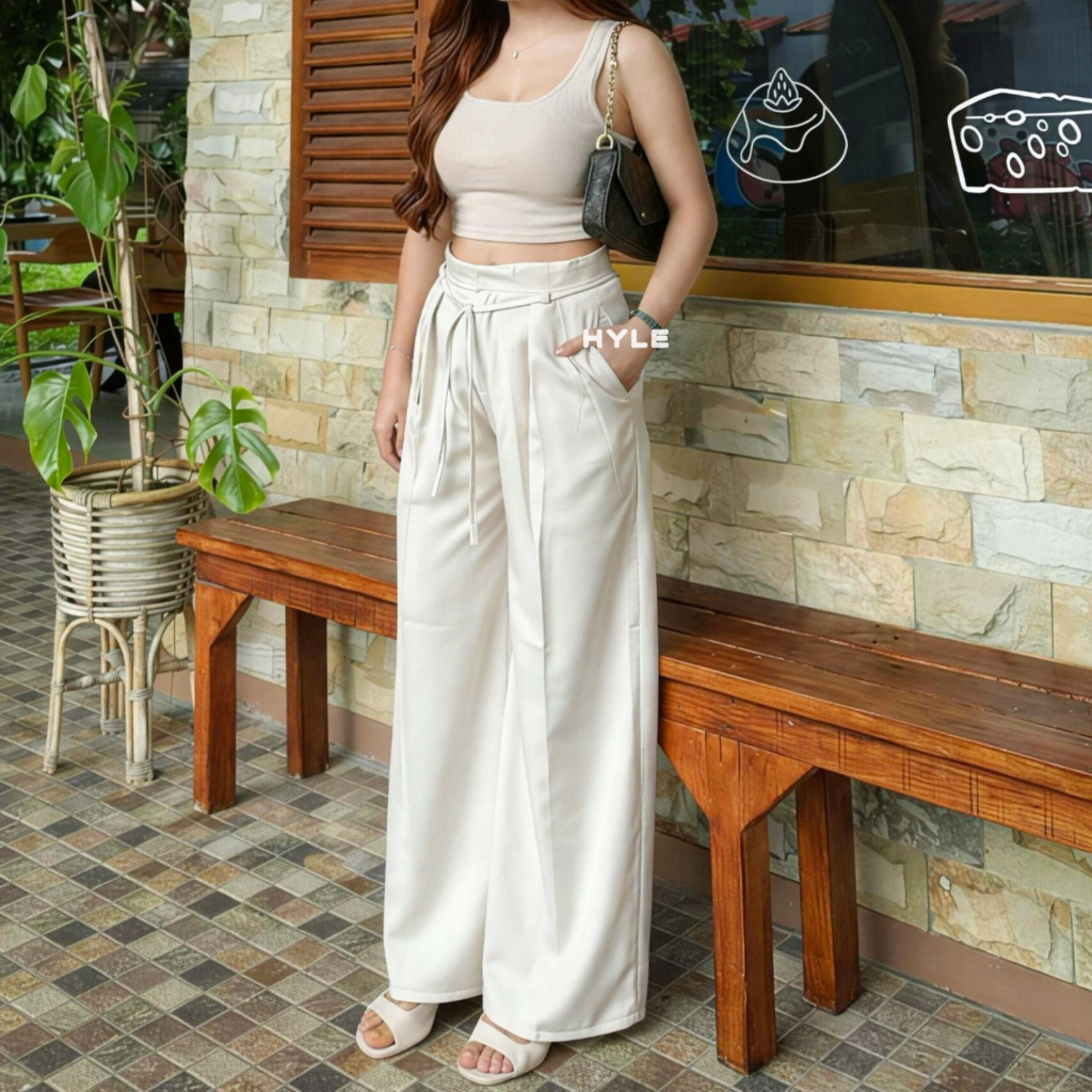 HYLE Erika Cullote Arumi Highwaist Pants Wide Leg Bahan Semiwool Luxury Korean Style Resleting Depan