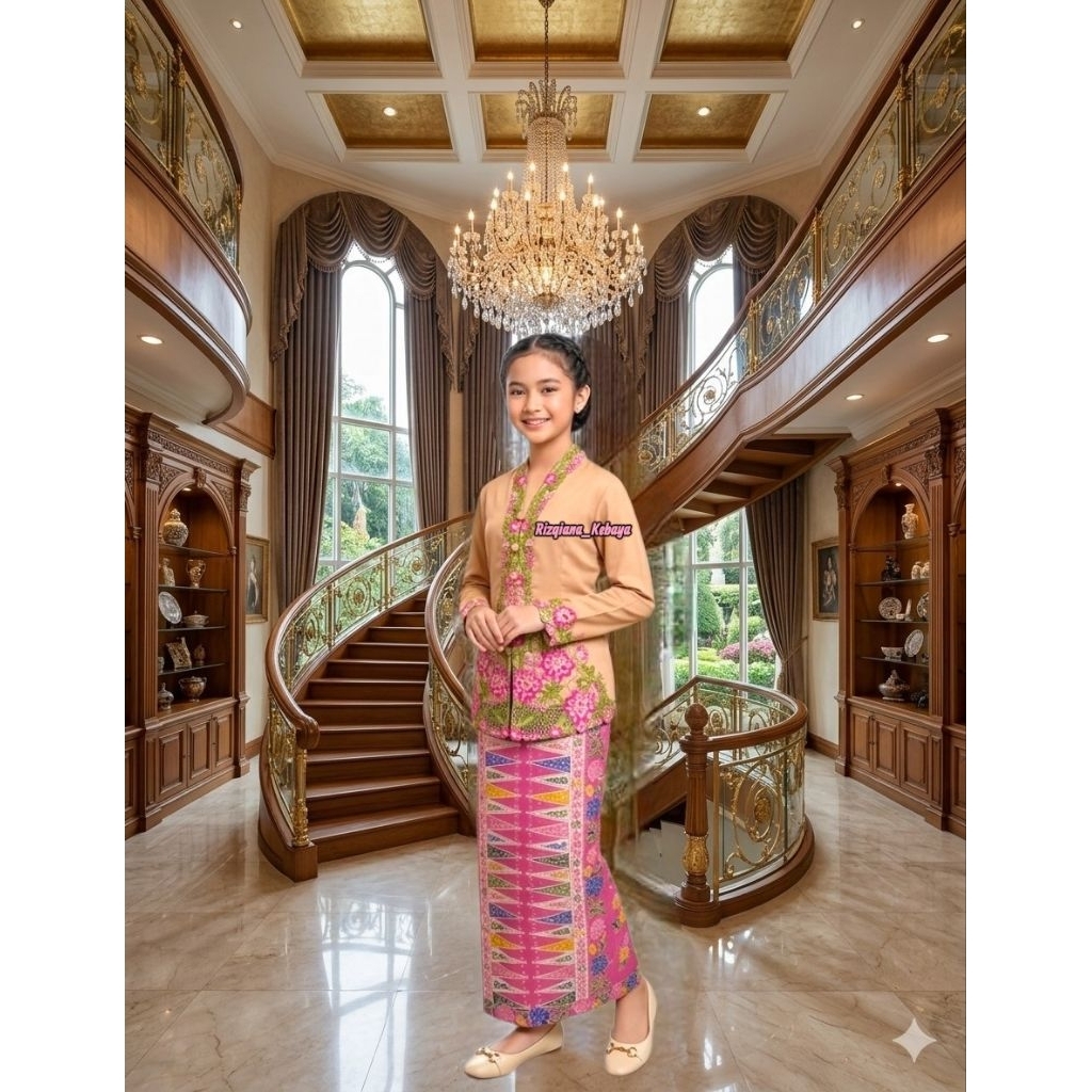 SATU SET KEBAYA ENCIM ANAK MOTIF BUNGA BUNGA BAHAN KATUN TOYOBO // KEBAYA ANAK PEREMPUAN // KEBAYA E