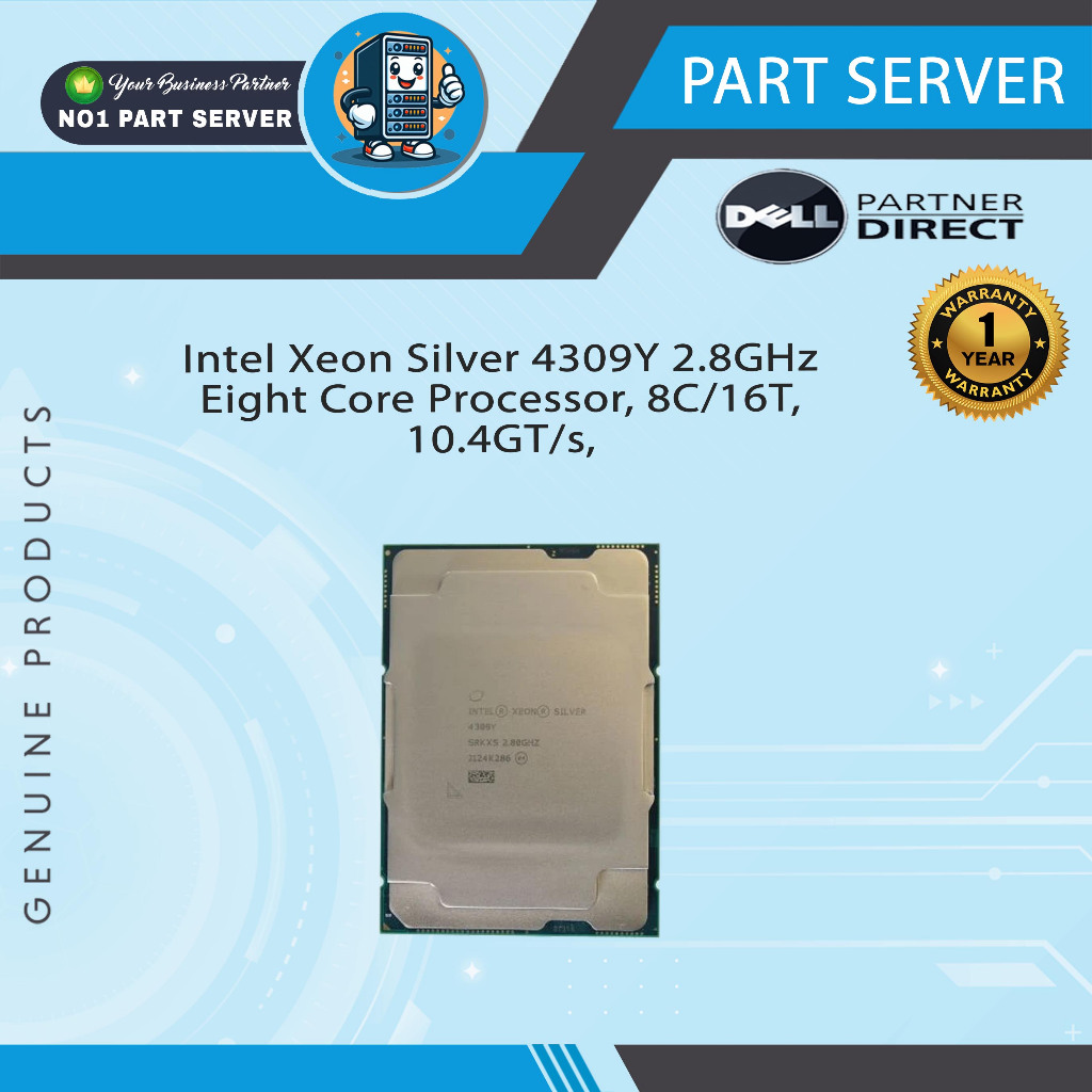 Intel Xeon Silver 4309Y 2.8GHz Eight Core Processor, 8C/16T, 10.4GT/s,