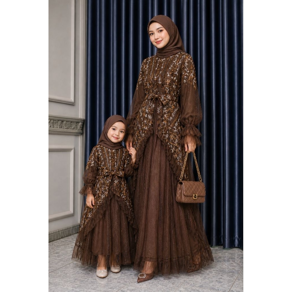 Gamis couple VANIA Burkat timbul 3D tile  // Gamis couple lebaran 2026 Terbaru //Gamis couple ibu da