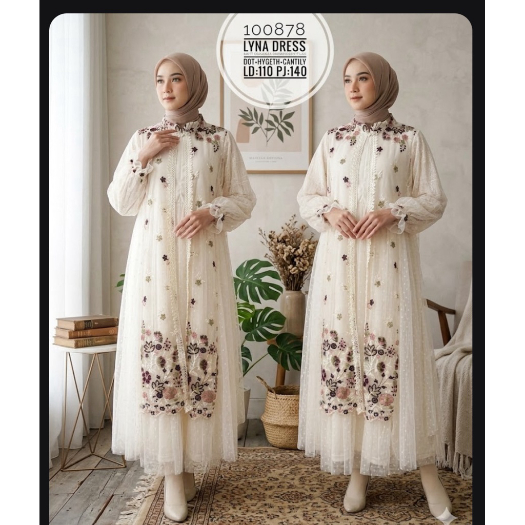 Khalisa Lyna Dress / Gamis Wanita Brukat inner + Outer