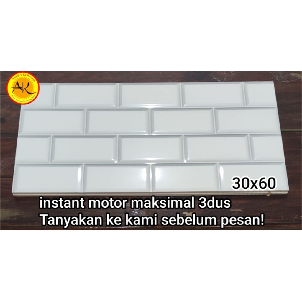 Origami White 30x60 KW1 Keramik Cutting Dinding Dapur Kamar Mandi Motif Bevel Bata Putih Timbul Kila