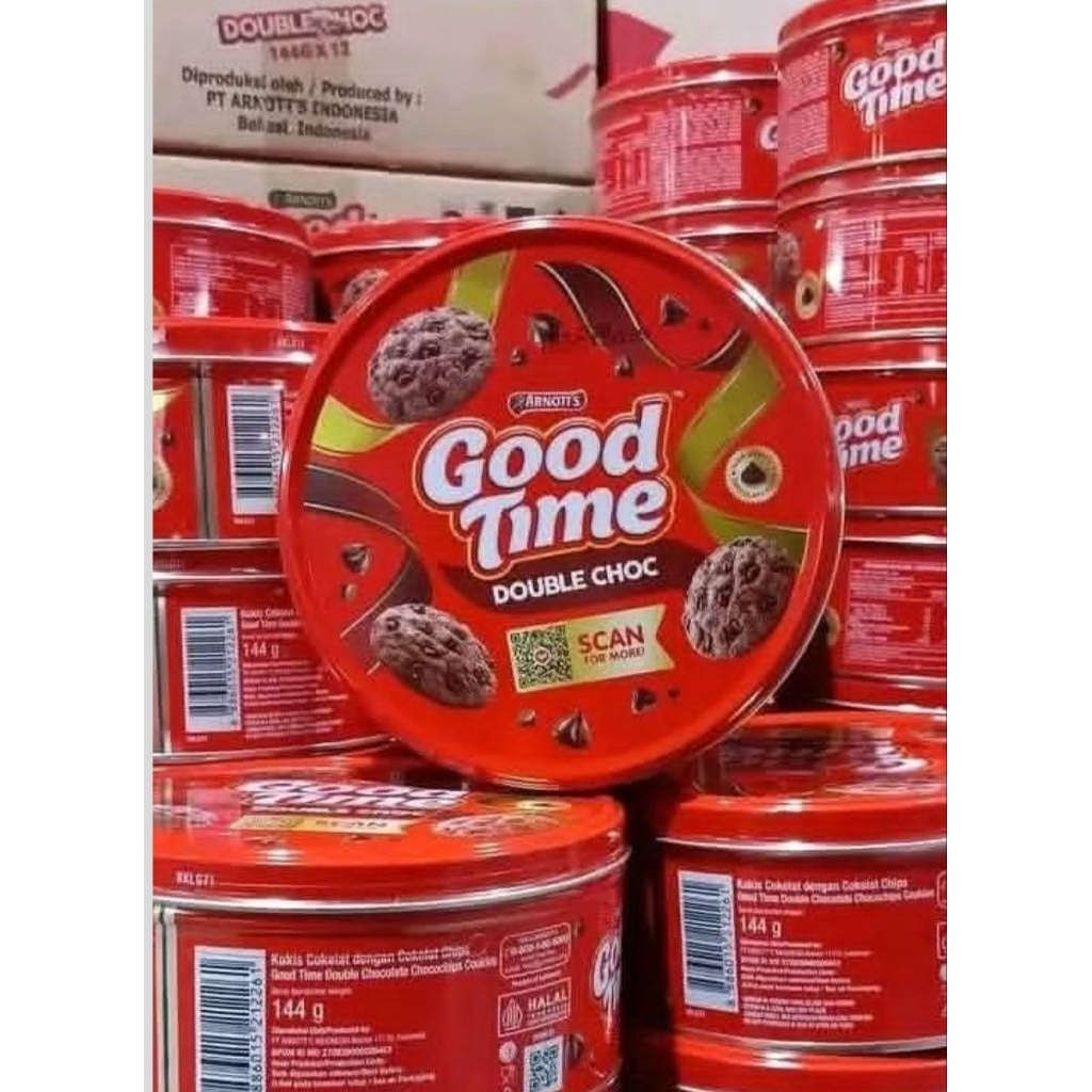 1 Dus Good Time Kaleng isi 12 | Instan Cookies Double Choc 133g - Kue Kering Renyah dengan Taburan C