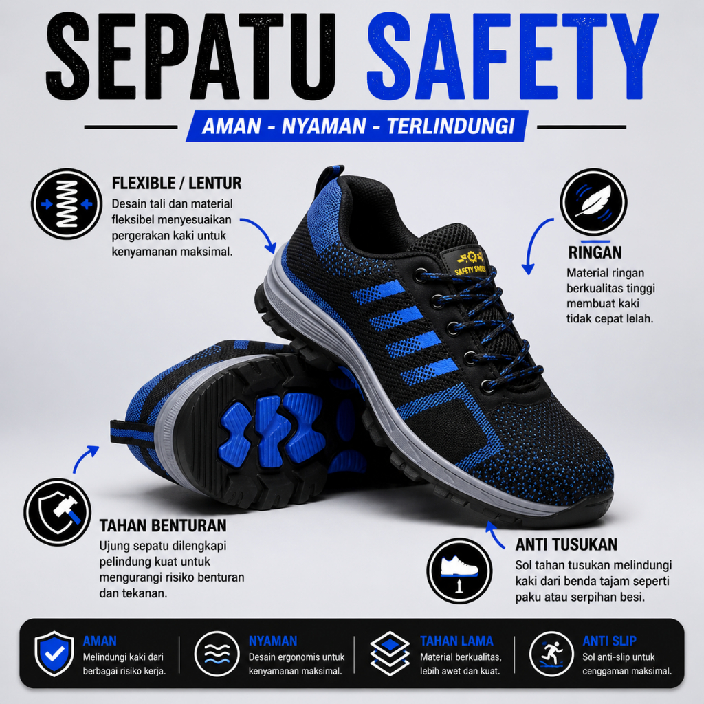 SEPATU SAFETY PRIA ujung besi ANTI PAKU SAFETY SHOES ringan murah sneaker safety sporty IMPORT
