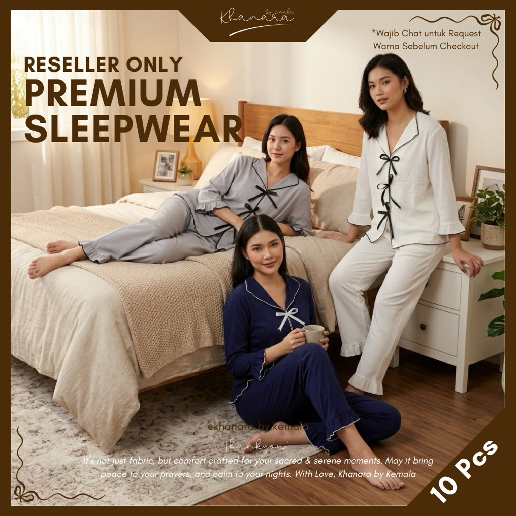 [RESELLER] Khanara Sleepwear Panjang - Bahan Cotton Crincle - Baju Tidur Panjang - Piyama Wanita - B