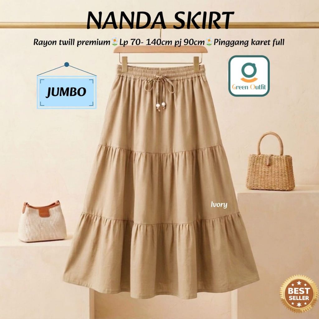Rok rample jumbo rayon - Nanda skirt kekinian korea style