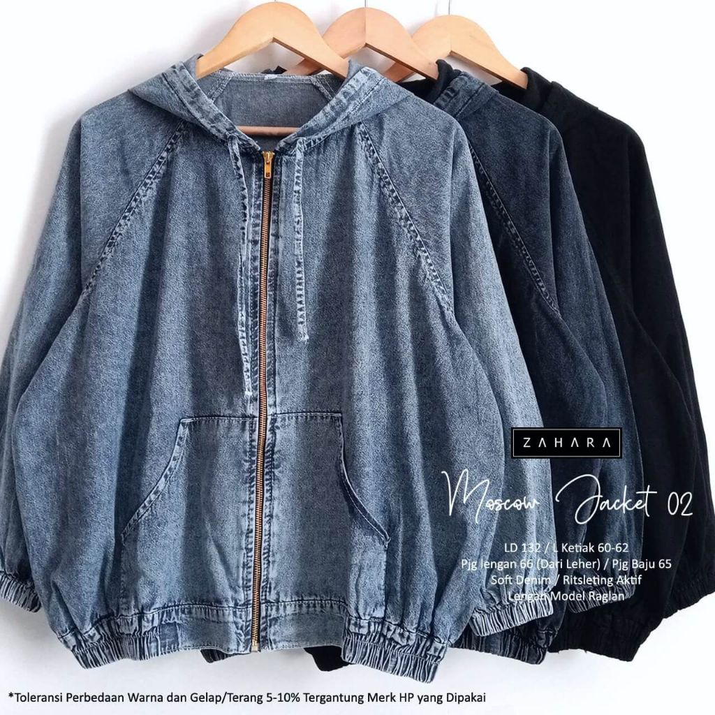 ZAHARA MSCW JAKET JUMBO WANITA JEANS DENIM HOODIE LD 130 SIZE XXXXL