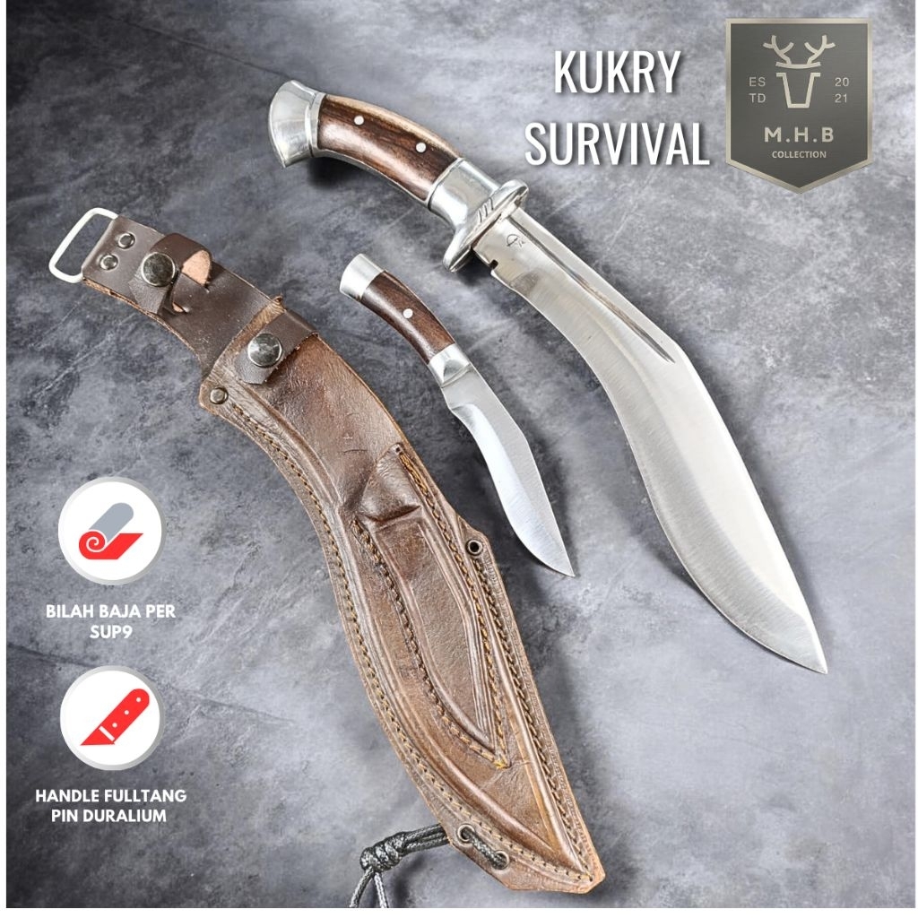 MHB | Pisau Survival Bushcraft Multifungsi Outdoor Sepaket Set Baja Per sup9 Fulltang - Pisau Kukryy