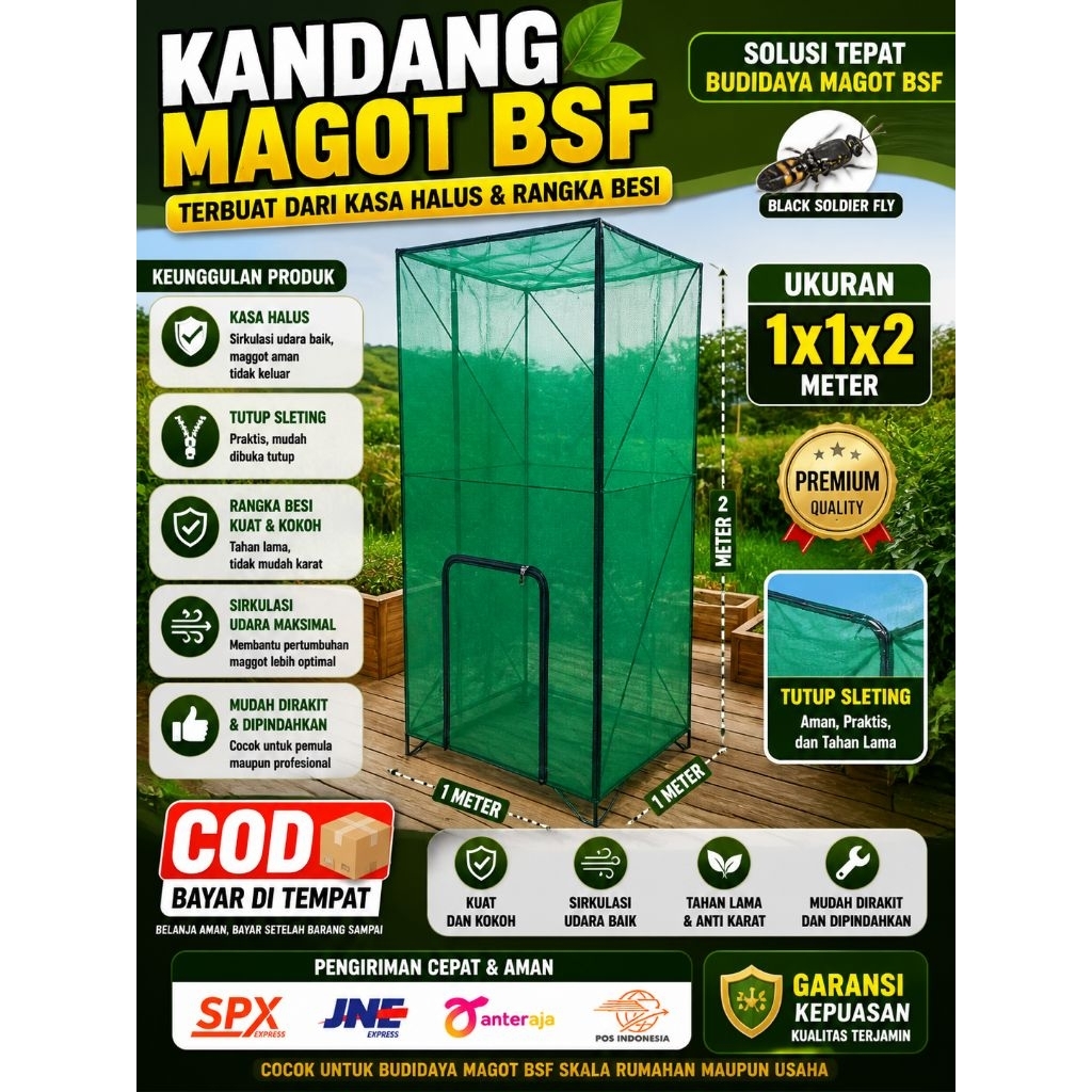 kandang lalat bsf/magot jaring kasa hijau murah