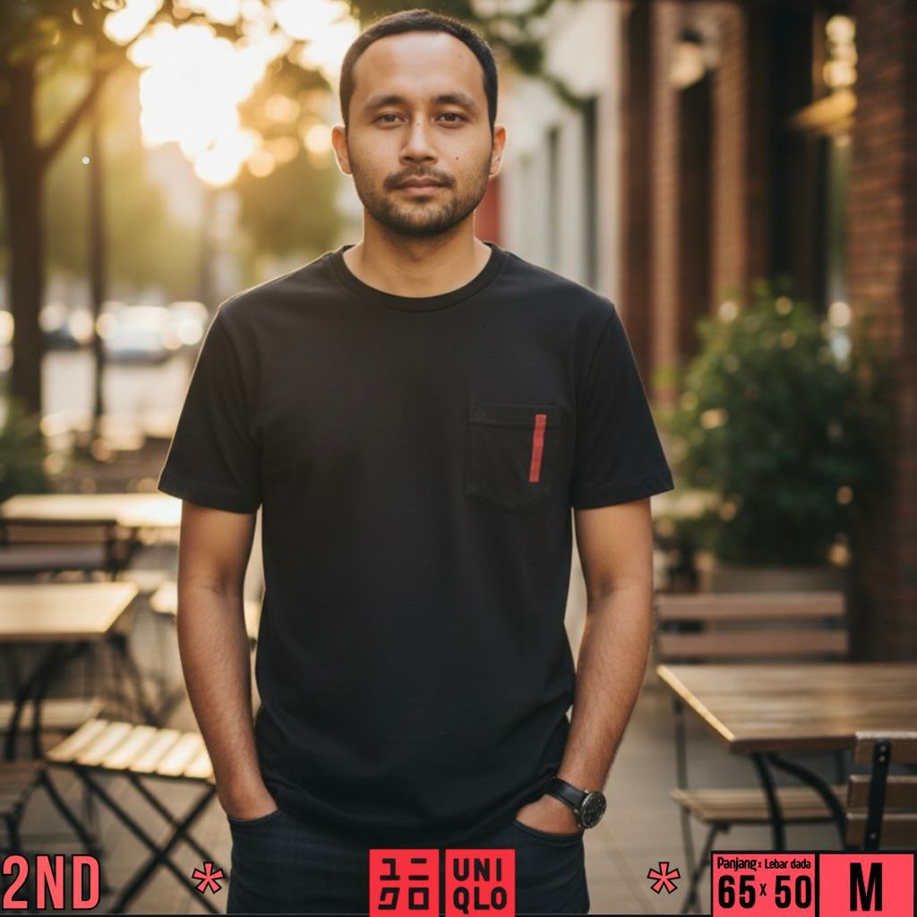 Kaos Pria Uniqlo Hitam Size M (65x50)cm