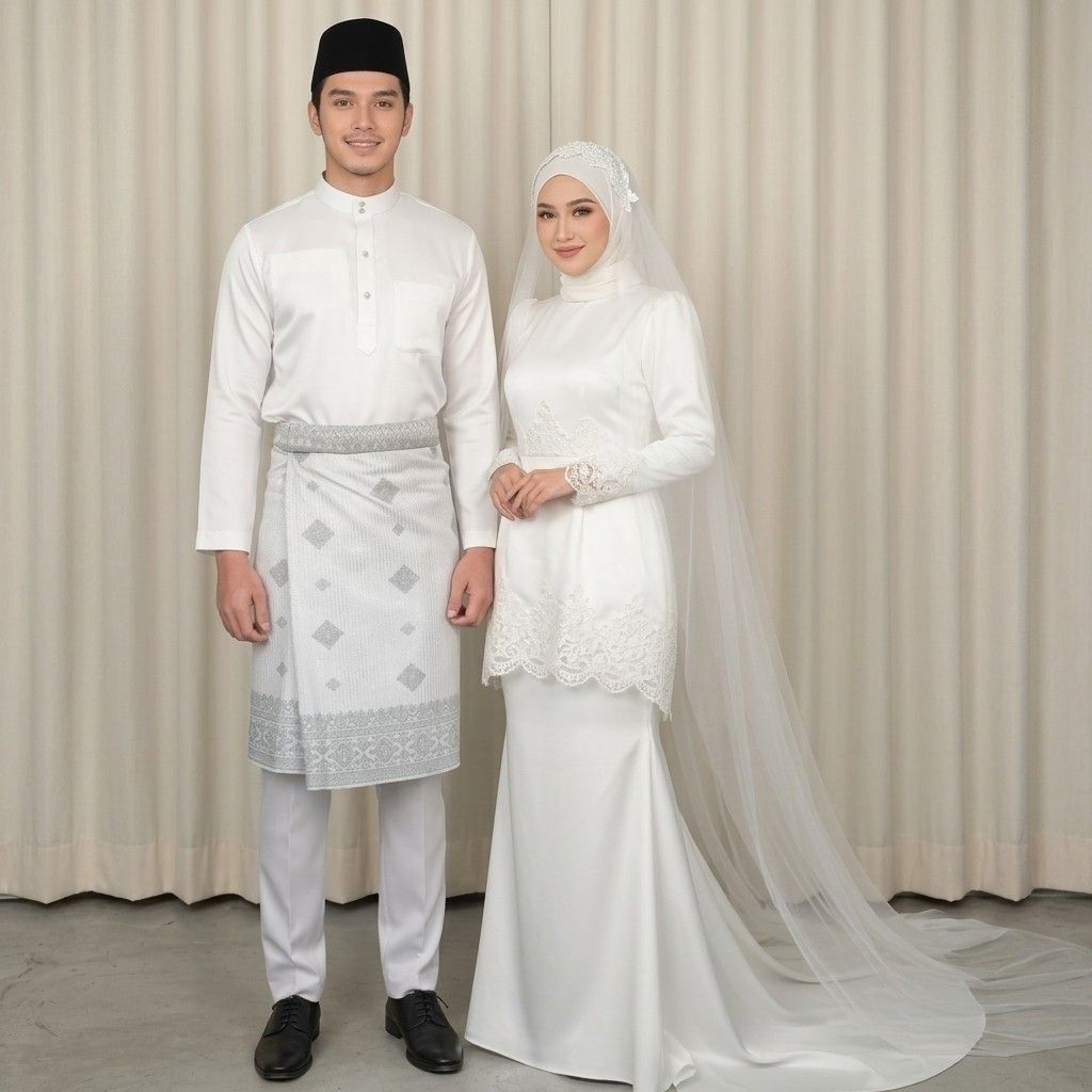 Ready stock set celana dan baju melayu + songket  pria lebar 1.5 meter laki laki putih tulang baju a