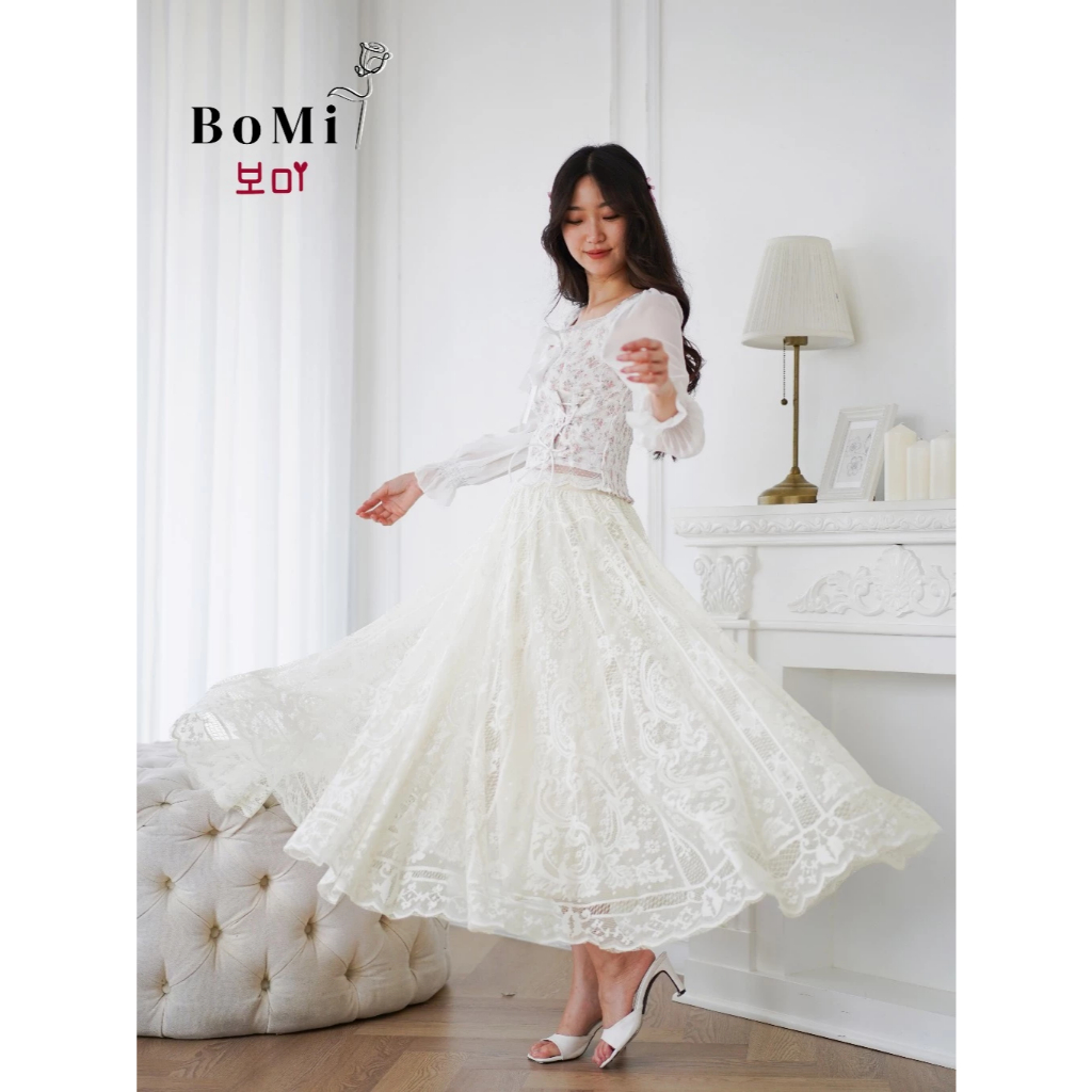 Bora Skirt by BoMi - Rok Lace Korea Vintage Brukat Maxi Premium Furing Panjang