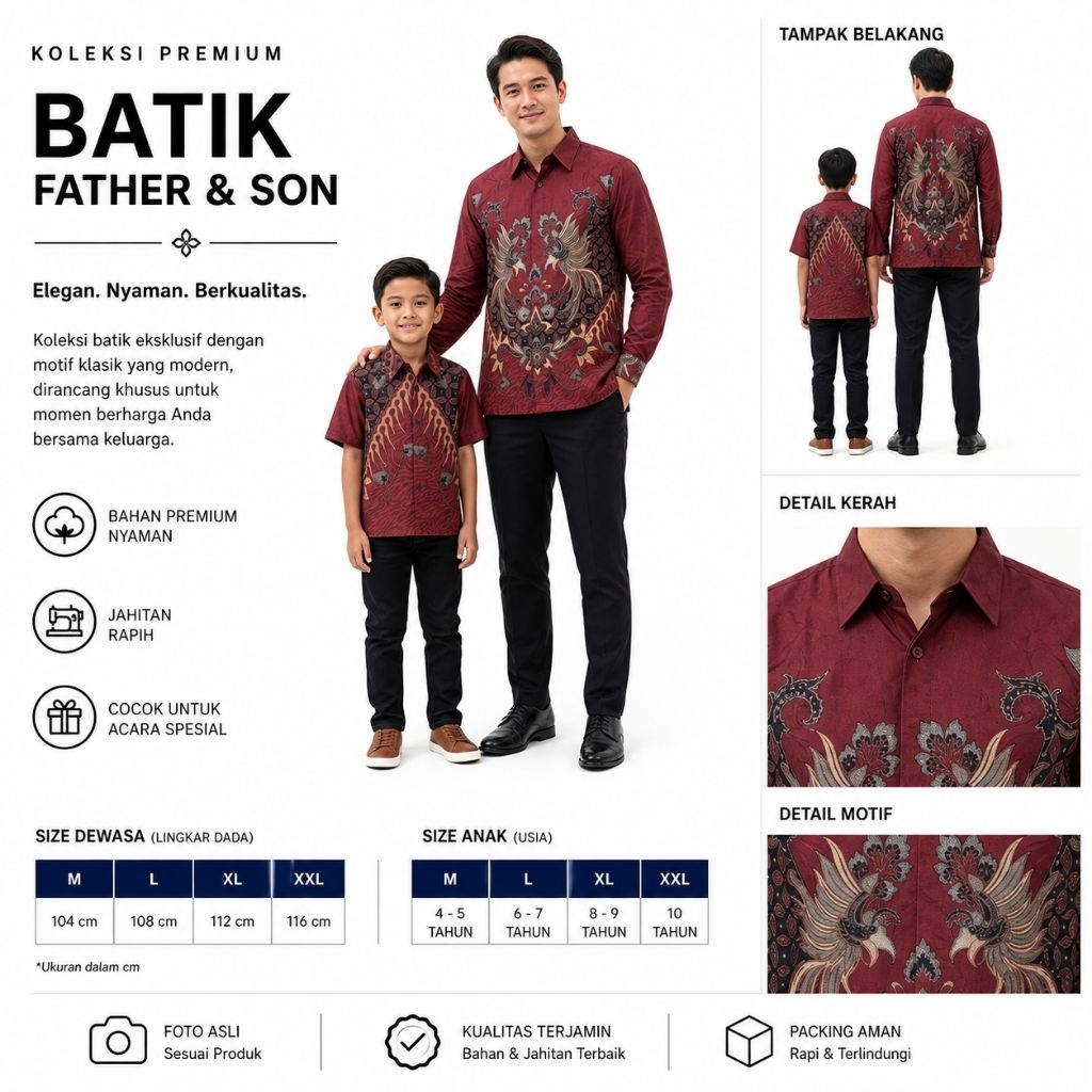 Kemeja Batik Kapel Ayah Anak | Kemeja Ayah Lengan Panjang | Kemeja Batik Anak Lengan Pendek