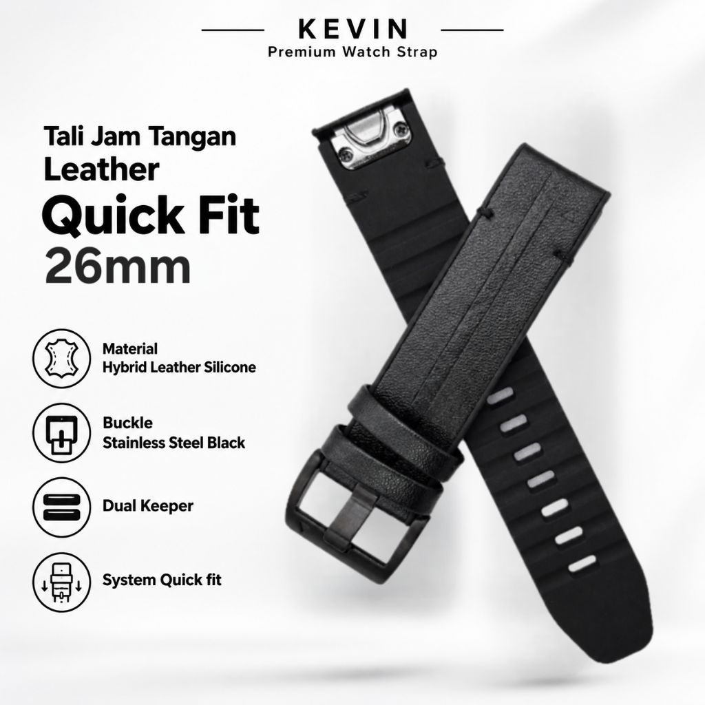 Tali Jam Kulit Garmin Descent MK1 MK2 MK2i MK3i 51mm - Rubber Leather Strap Quick Fit 26mm QFH