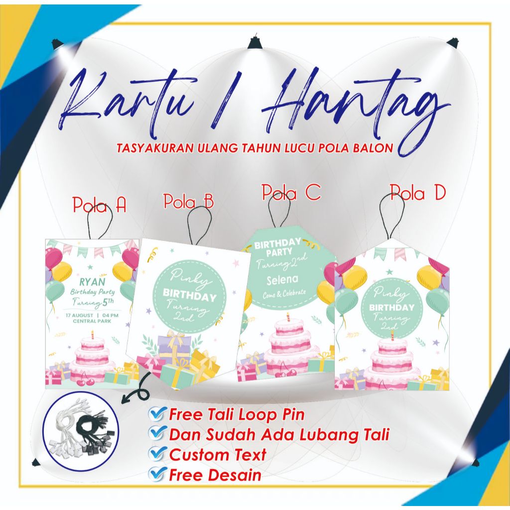 Hangtag Kartu ucapan tasyakuran ulang tahun tema balon