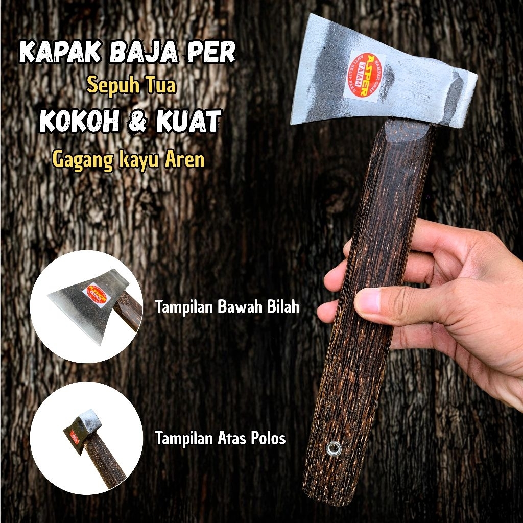 kapak full baja sipuhan tua gagang kayu aren ukuran kecil premium