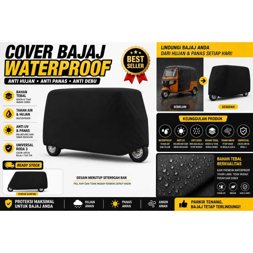 Cover Sarung Mobil Motor Bajaj Selis Tiga Roda Indoor dan Outdoor