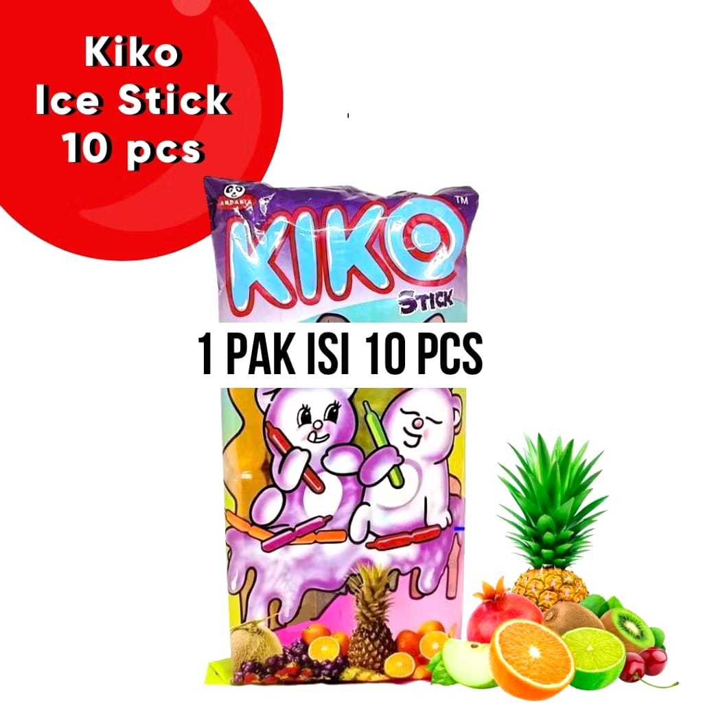 1 PAK KIKO Es Stik Jelly - 10 Sticks, Rasa Buah Alami, Berserat Tinggi