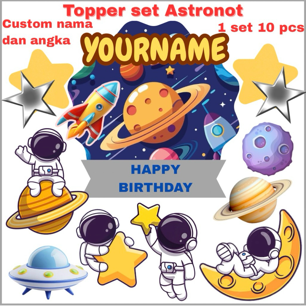 Cake topper 3D Astronot custom nama