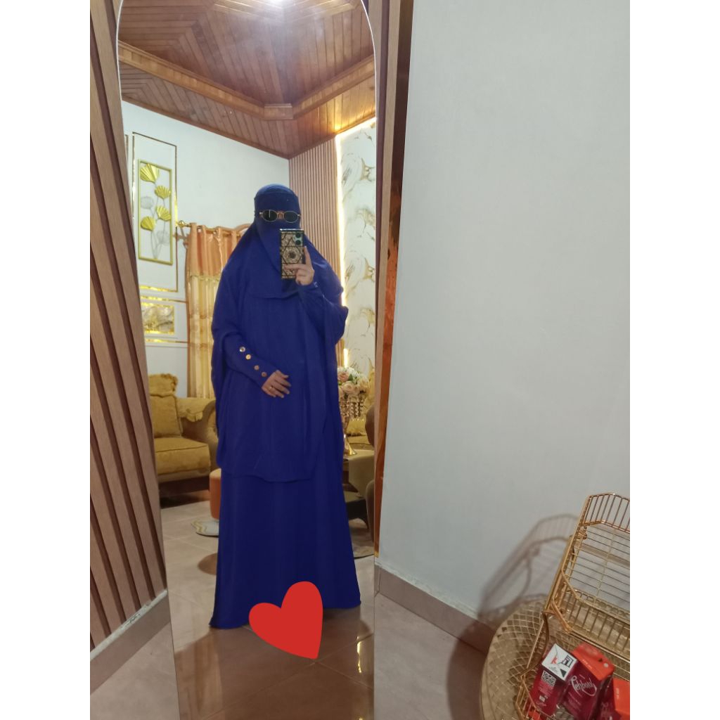 PL like new set gamis biru elektrik