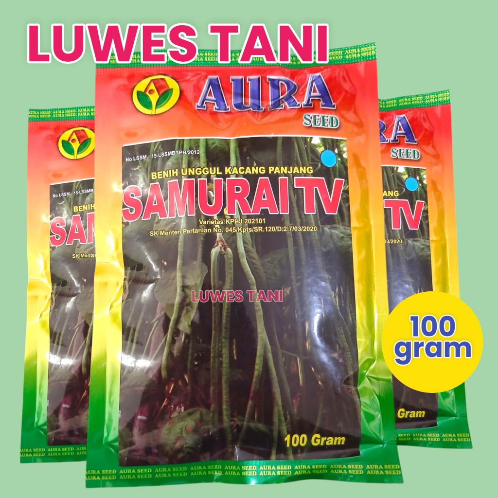 benih kacang panjang samurai tv (sachet kecil)100gram aura seed benih kacang panjang unggul