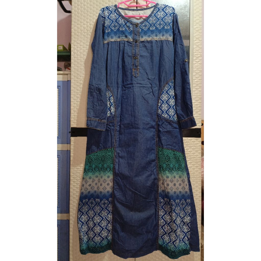 Gamis abaya Rayon jersey biru Adem Tebal Nyaman polos motif jumbo