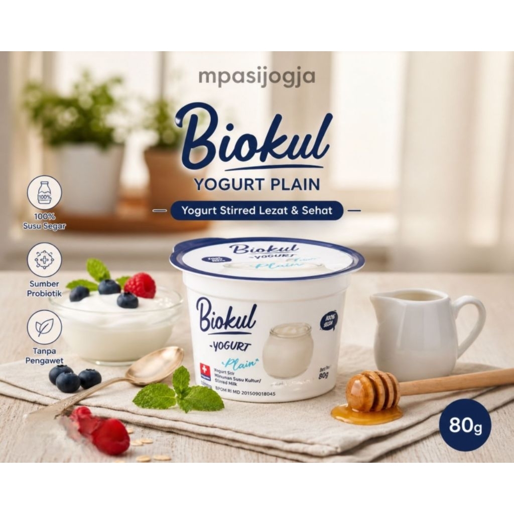 Biokul Stirred Yoghurt Plain 80ml - Yoghurt MPASI Bayi