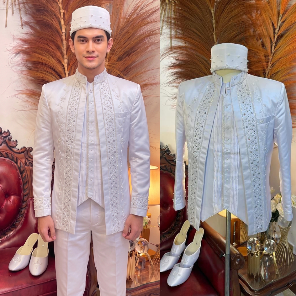 Beskap akad pengantin pria putih | Basofi beskap pria akad pengantin modern premium