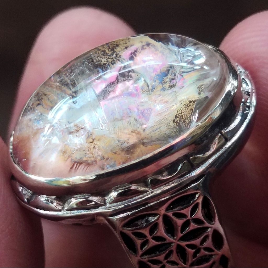 Batu Kecubung Karang Motif Dan Warna Asli Natural - Phantom Quartz Asli - Kecubung Karang Rapi Kilap