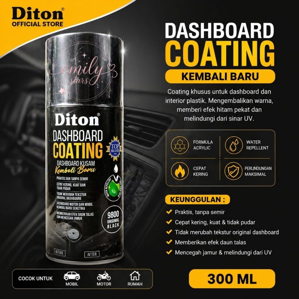 DITON Dashboard Coating 400 cc  / Pilok Diton Dashboard / Cat Semprot Dashboard Hitam