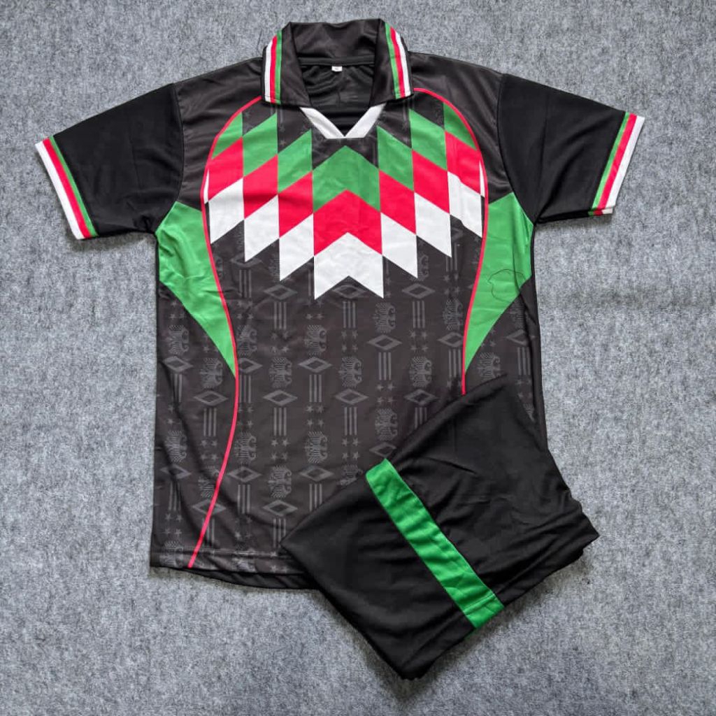 JERSEY BOLA PRINTING STELAN JERSEY FUTSAL JERSEY BOLA HITAM PUTIH MERAH HIJAU MODEL PALESTINA