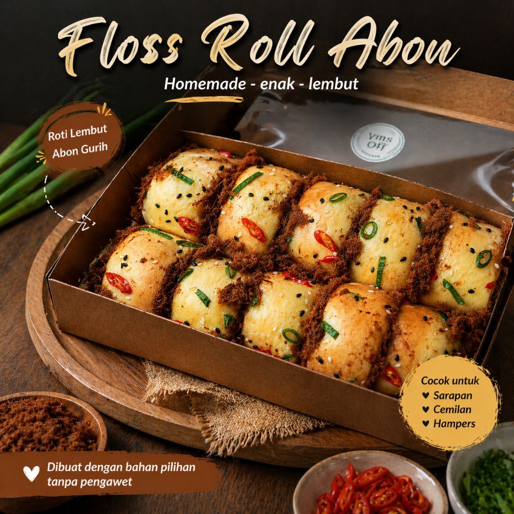 Floss roll abon isi 10 roti gulung homemade enak lembut oleh-oleh khas jogja