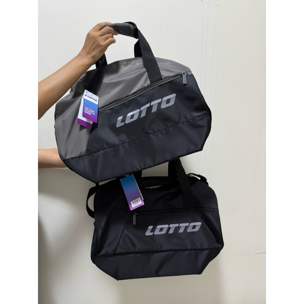 Tas Gym Lotto full black/ hitam & abu2 - hitam sale 70%